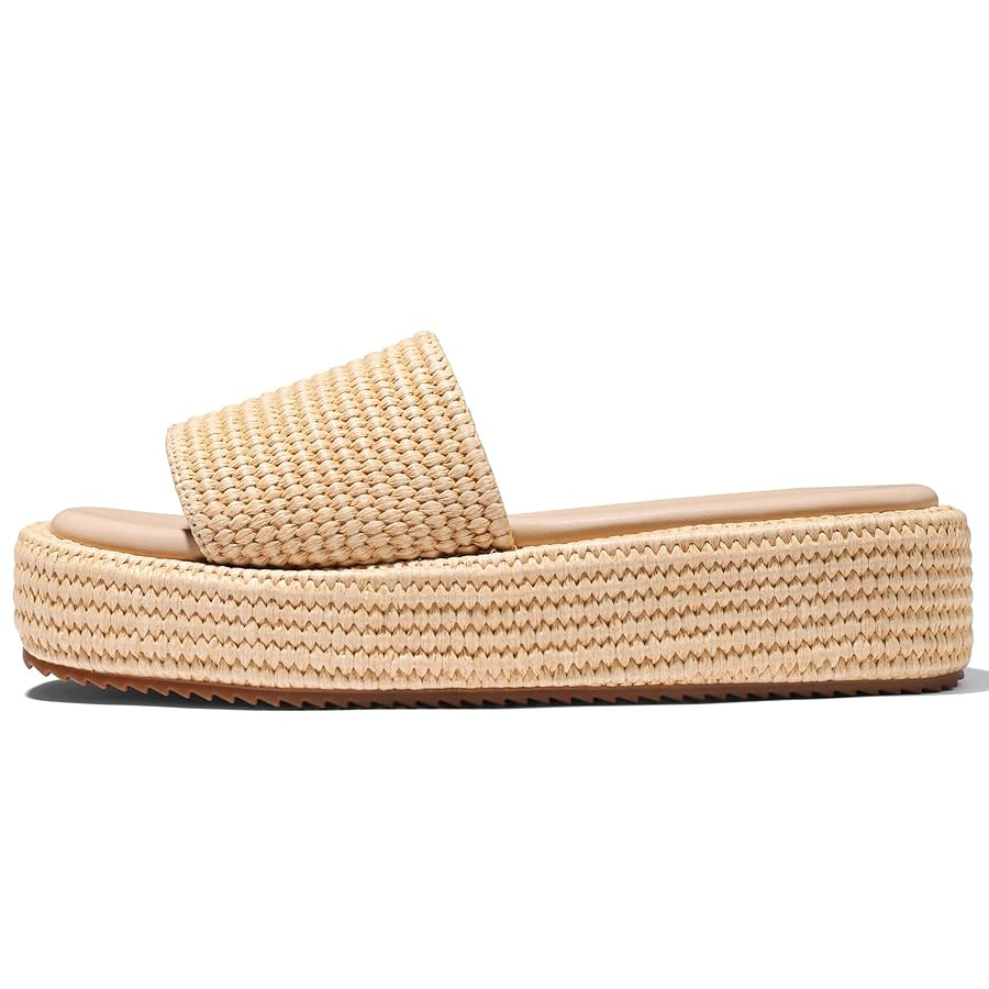 Erocalli Platform Sandals Women Cute Wedge Espadrilles Slip on Summer Beach Raffia Vacation Sanda... | Amazon (US)