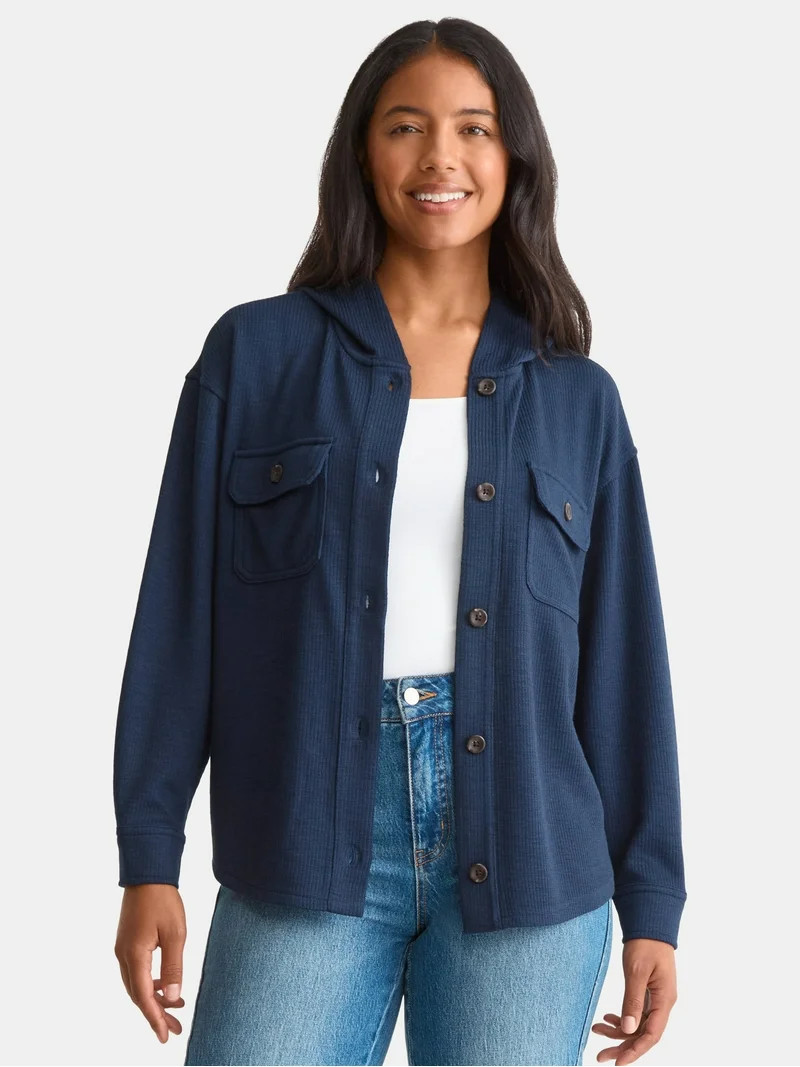 Time and Tru Women's and Women's Plus Ribbed Shirt with Hood, Sizes XS-4X - Walmart.com | Walmart (US)