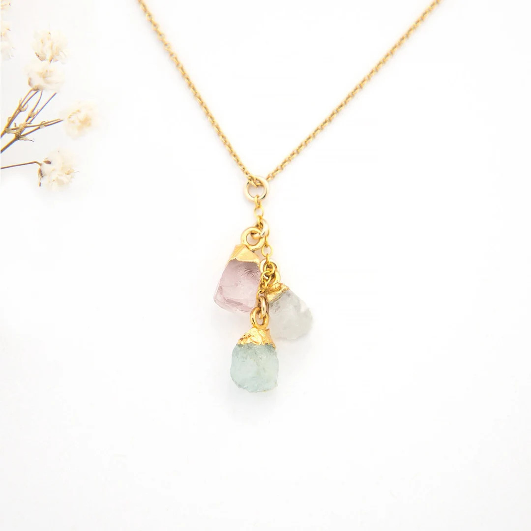 Custom Raw Birthstone Necklace, Mother of 3 Unique Birthday Gift, Mother's Day Gift, Natural Kids... | Etsy (US)