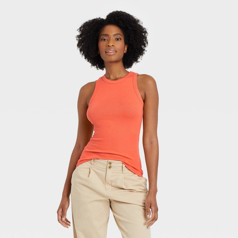 Women's Slim Fit Ribbed Tank Top - A New Day Orange M | Target