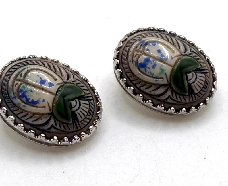 Vintage Whiting and Davis scarab Egyptian revival clip on earrings rare | Etsy (Global)