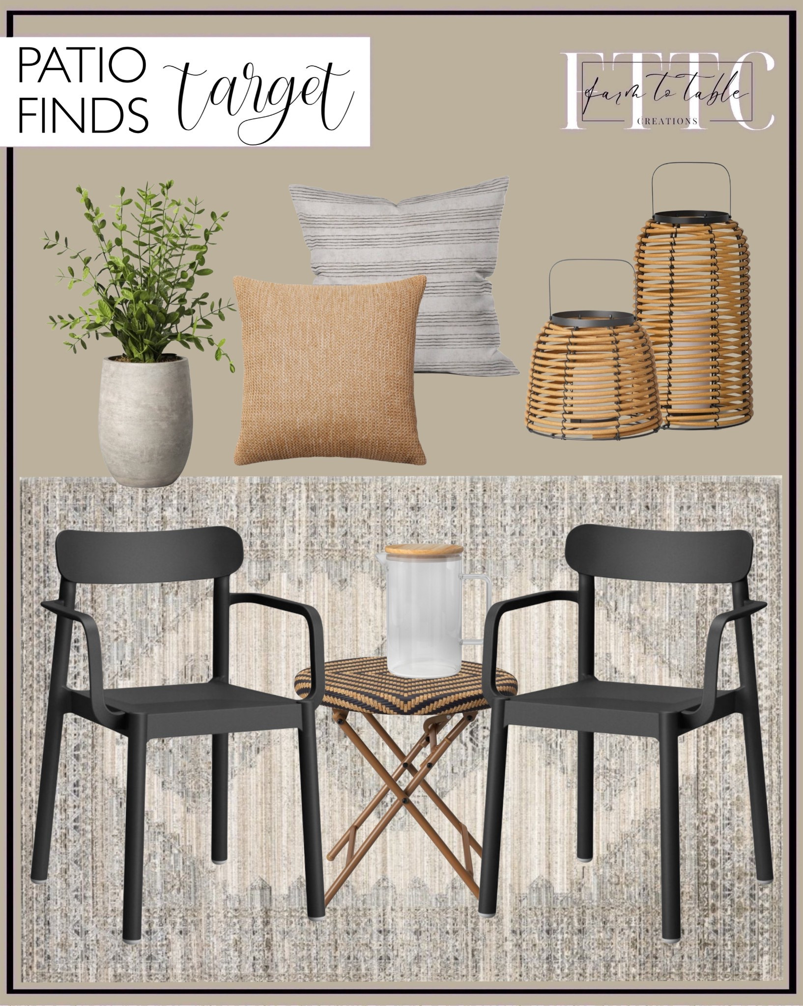 Target Patio Finds. Follow @farmtotablecreations on Instagram for more inspiration.

Loving this curated collection of Target Patio Finds. Folding Table. Outdoor Stacking Chairs. Outdoor lantern. 

Patio Decor | Outdoor Rug nightstands | Home Decor| Fireplace Decor | Spring Refresh |  Bedroom Finds | Neutral Stems | Spring Stems | Bookshelf Decor | Bedroom Space | Cozy Corner | Bathroom | Curated Entryway | Spring  Decor | End of Year Clearance | Trending Decor | Viral Decor  | Coffee Table Decor | Neutral Decor | Stem Sale | Target Finds | Skinny Bench | Bedroom | Living Room | Breakfast Nook | Amazon Home | Target Sale | Loloi Rugs | Magnolia Home | console table | console table styling | faux stems | entryway space | front porch decor | neutral decor | entryway decor | cozy home | affordable decor |  home decor | home inspiration | console styling | entryway rug | cozy moody home | moody home decor | neutral home | bathroom decor | living room | spring decor | Hearth & Hand | Studio McGee | 2025 Home Trends | trending home |


#LTKHome #LTKSaleAlert #LTKFindsUnder50