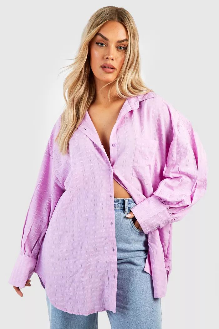 Lilac Plus Textured Woven Oversized Shirt | Boohoo.com (UK & IE)