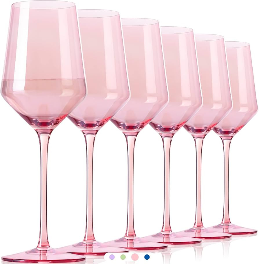 Pink Wine Glasses Set of 6-14oz Colored Wine Glasses,Tall Long Stem Wine Glasses,All Purpose Wine... | Amazon (US)