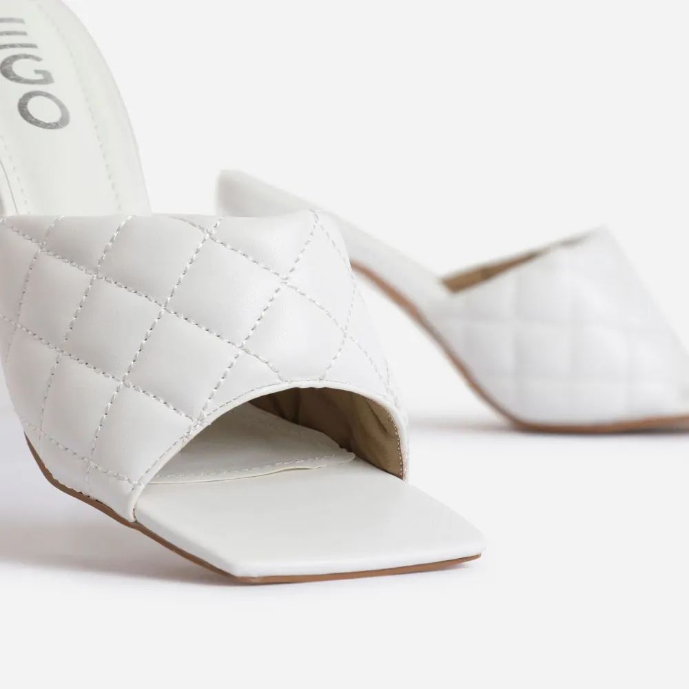 Tropez Square Toe Quilted Heel Mule In White Faux Leather | EGO Shoes (US & Canada)