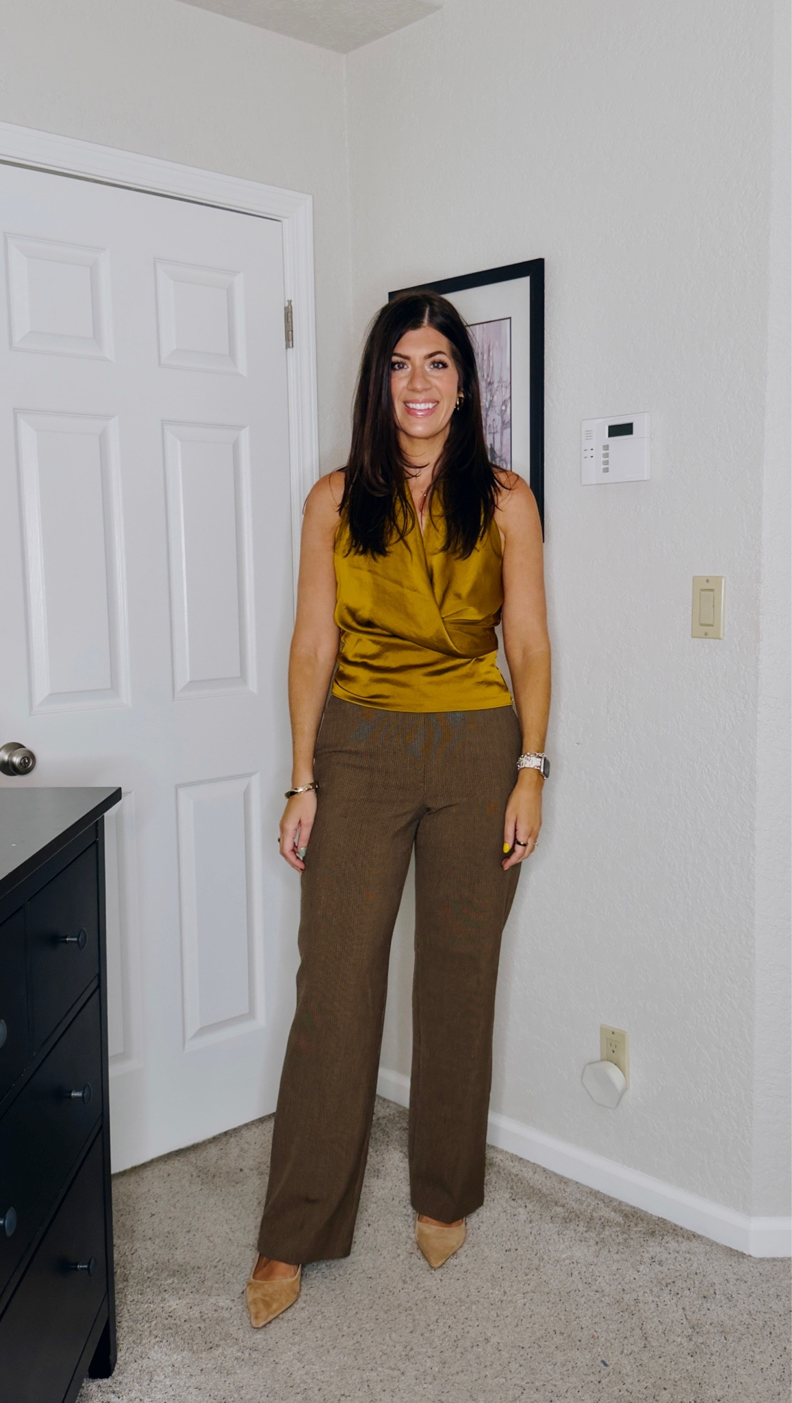 In a large satin top and 10 pants

#LTKMidsize #LTKTall #LTKOver40