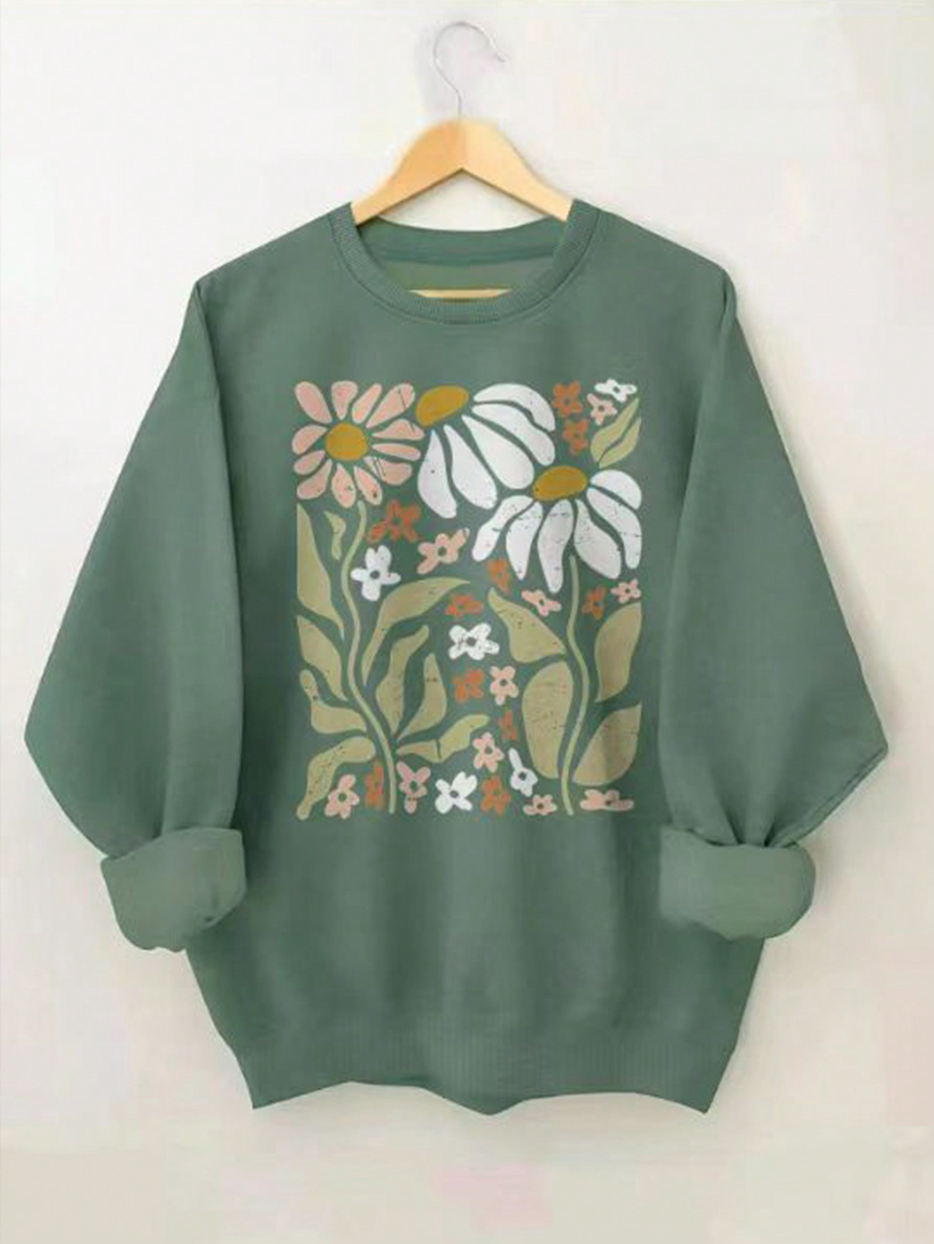 TrendsSHEIN EZwear Women's Casual Loose Fit Daisy Print Round Neck Sweatshirt With Long Sleeve | SHEIN