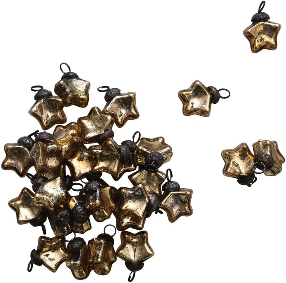 Creative Co-Op Glass Star Ornaments in Kraft Box, Gold Finish, Set of 30 | Amazon (US)