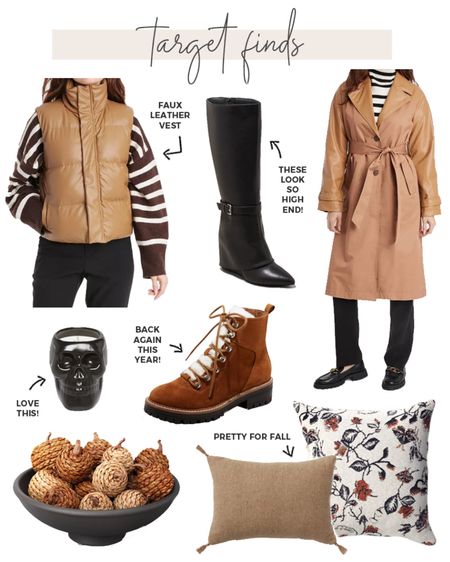 New finds from Target! 

#targetfinds #targetfashion #targetdecor

Target fall fashion. Faux Leather puffer vest. fall trench coat. Rattan pumpkin bowl filler. Marc fisher inspired boots. Lace up fall boots. Skull candle. Fall throw pillows  

#LTKHalloween #LTKSeasonal #LTKstyletip