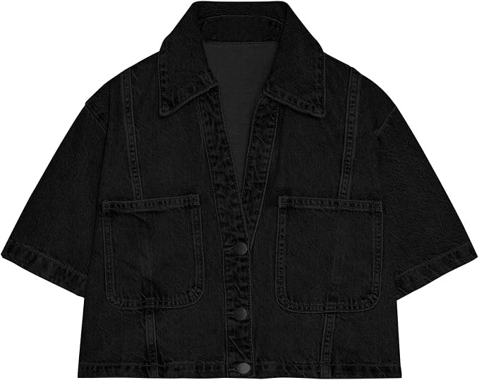 Locachy Women's Cropped Denim Shirt Short Sleeve Lapel Button Down Trucker Jean Jackets Coats Fas... | Amazon (US)