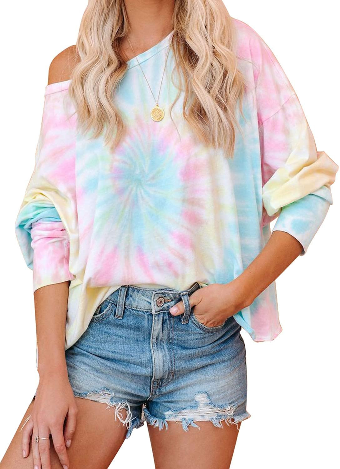 BLENCOT Women's Tie Dye Printed Long Sleeve Sweatshirt Round Neck Casual Loose Pullover Tops Shir... | Amazon (US)