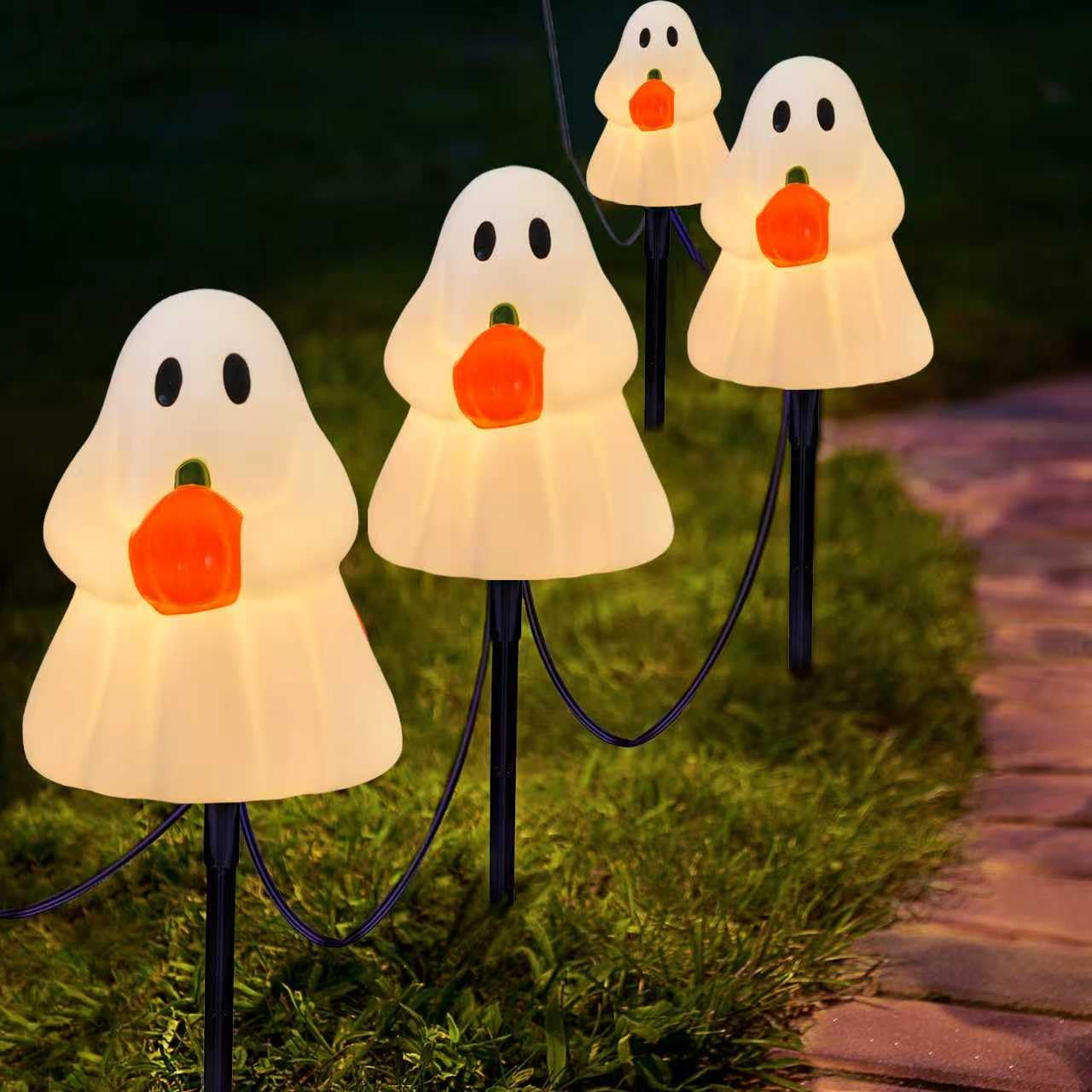 Halloween Ghost Pathway Lights,7FT Halloween Ghost Stake Lights with 4 Clear C7 LED Bulbs,Light U... | Amazon (US)