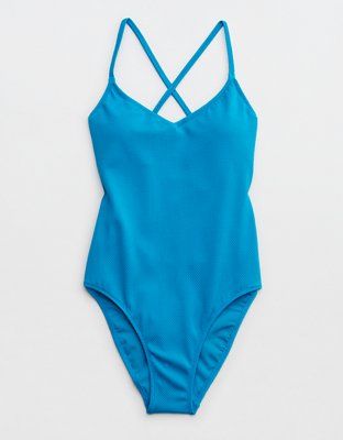 Aerie Shine Pique Strappy Back One Piece Swimsuit | Aerie