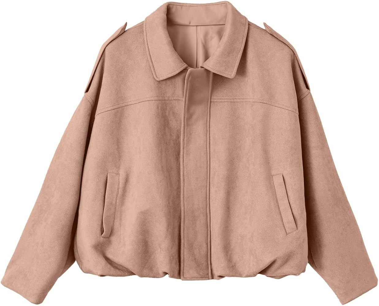 EVALESS Womens Faux Suede Bomber Jackets Long Sleeve Fall Coats Zip Up Cropped Jacket Trendy Wint... | Amazon (US)