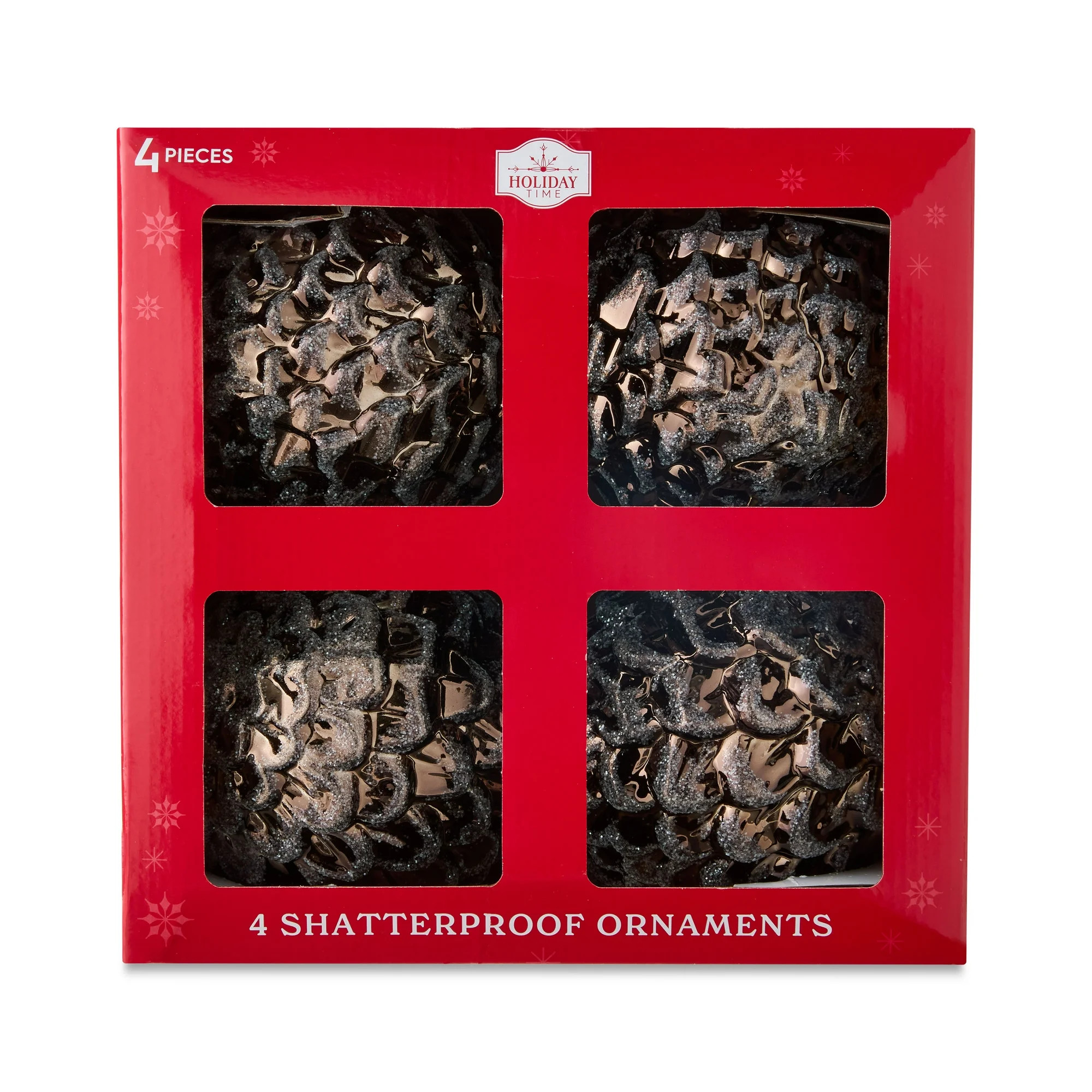 4-Count Brown Pinecone Textured Shatterproof Christmas Ornaments, 5.9 in, by Holiday Time | Walmart (US)