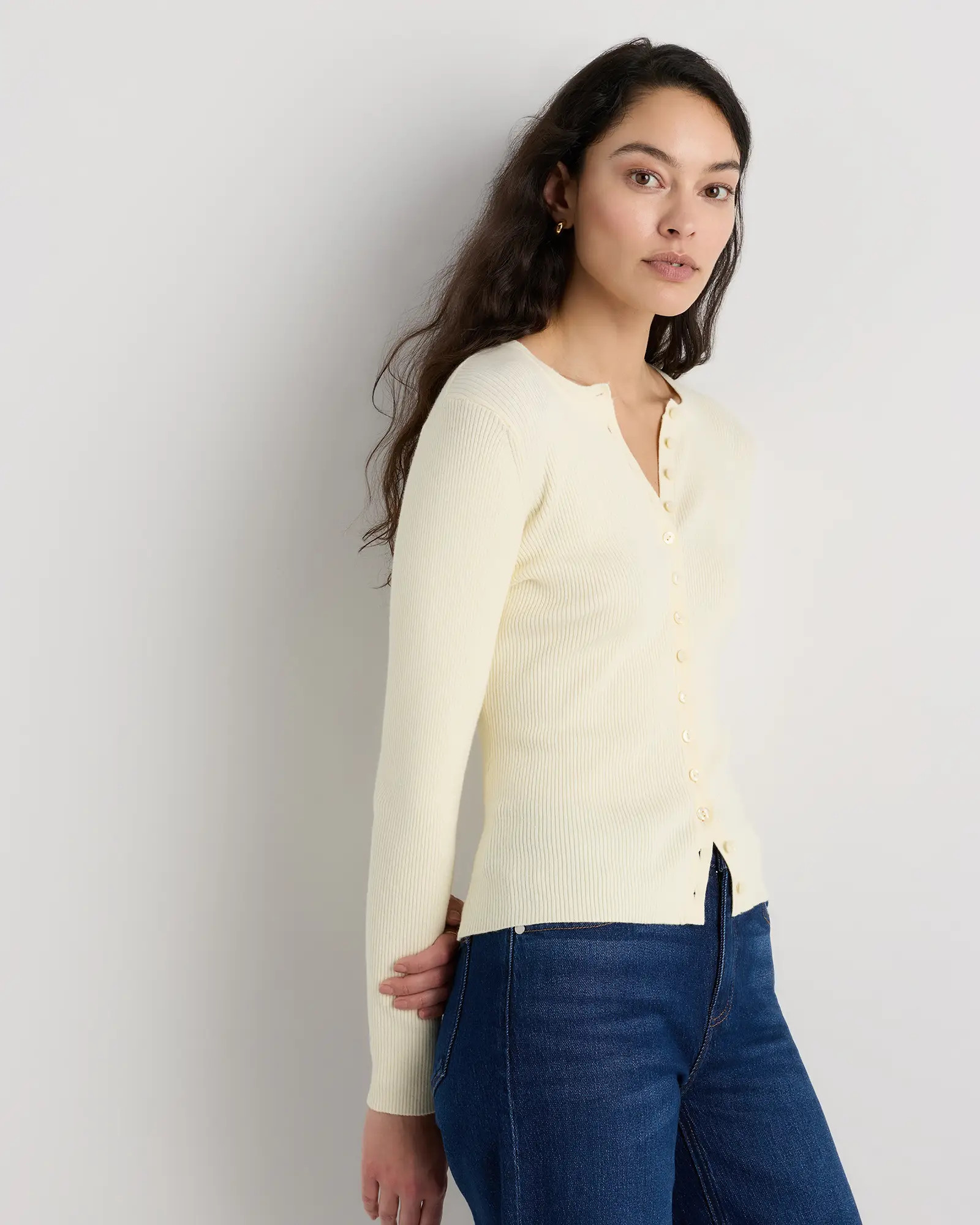 Cotton Cashmere Fitted Ribbed Cardigan | Quince
