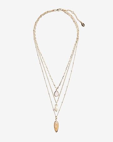 Three Row Layered Pearl & Stone Necklace | Express
