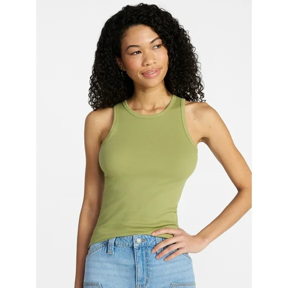 No Boundaries Ribbed High Neck Tank Top, Women's XXS-XXL | Walmart (US)