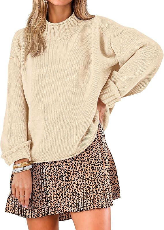 Saodimallsu Womens Oversized Sweaters Mock Neck Chunky Knit Pullover Tops | Long Sleeve, Fall Win... | Amazon (US)