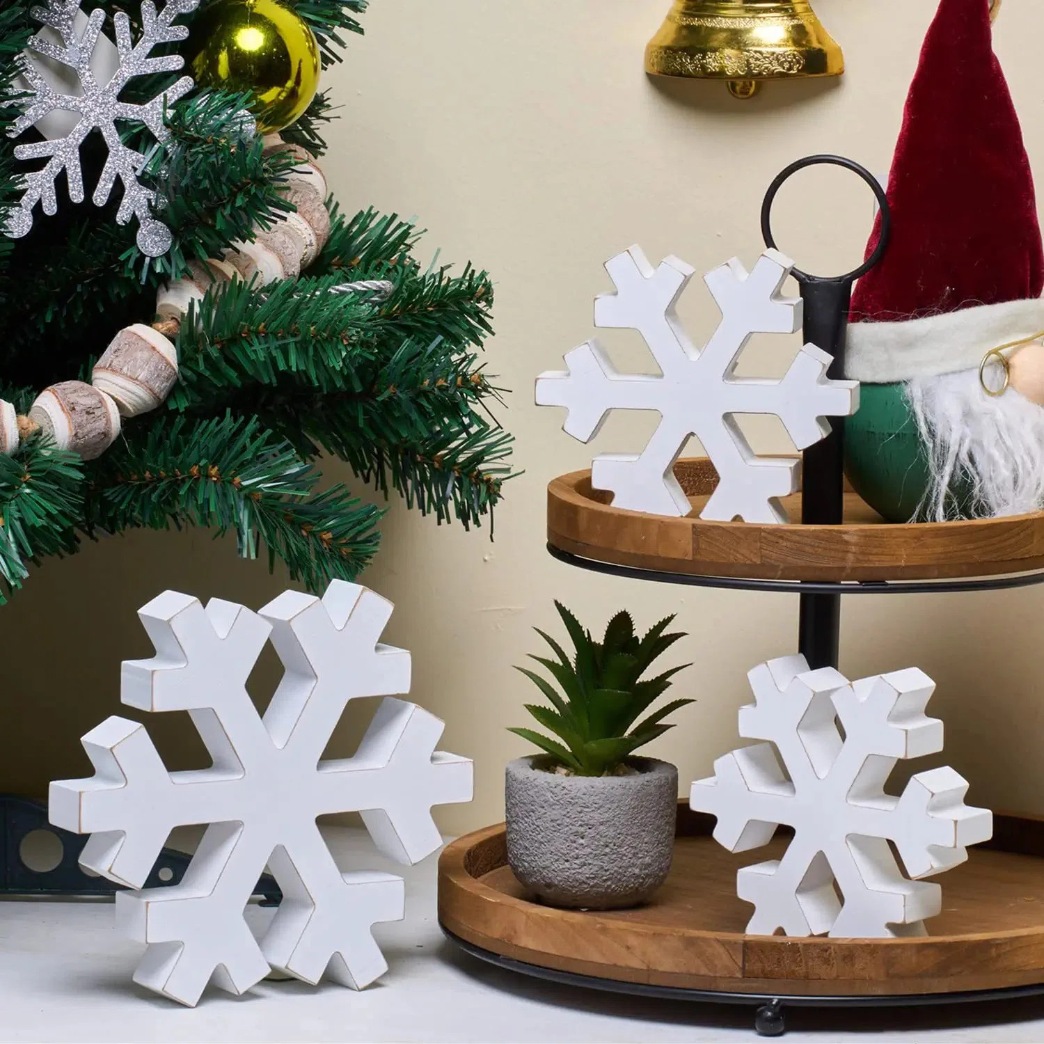 3PCS Large Christmas Wooden Chunky Snowflake Block Table Decor | Wayfair North America