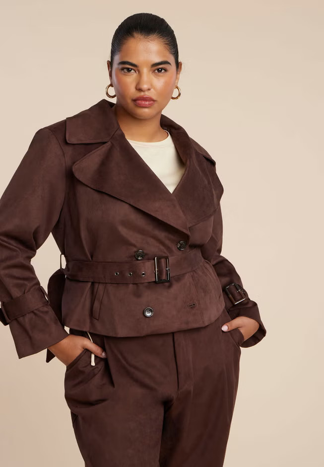 Cropped Faux Suede Trench Jacket | Eloquii
