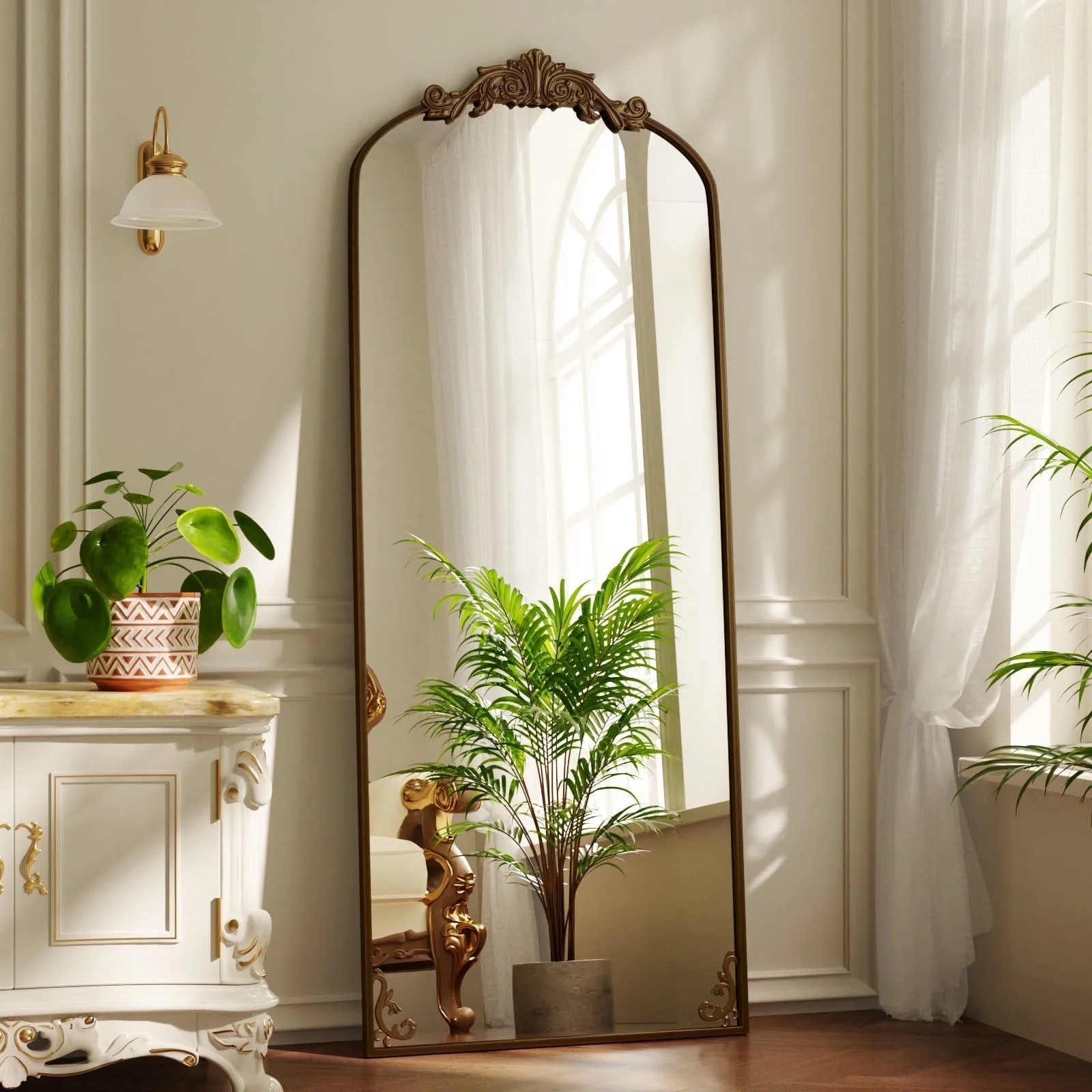 BEAUTYPEAK 72"x24" Full Length Mirror with Baroque Flower Head Design Wall-Mounted Mirror,Antique... | Walmart (US)