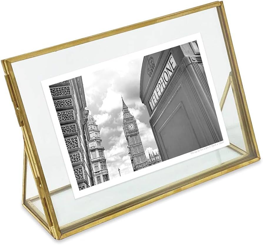 Isaac Jacobs 6x4, Antique Gold, Vintage Style Brass & Glass, Floating Photo Frame (Horizontal), M... | Amazon (US)