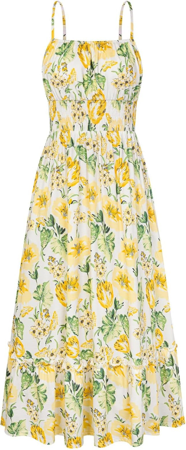 GRACE KARIN Summer Dresses for Women 2026 Vacation,Smocked Floral Maxi Dresses,Boho Beach Long Su... | Amazon (US)