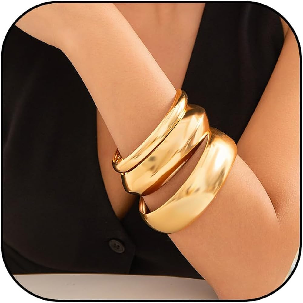 Frodete Gold Bangles for Women Non Tarnish Chunky Cuff Bracelets Silver Cuff Bangle Bracelet Jewe... | Amazon (US)