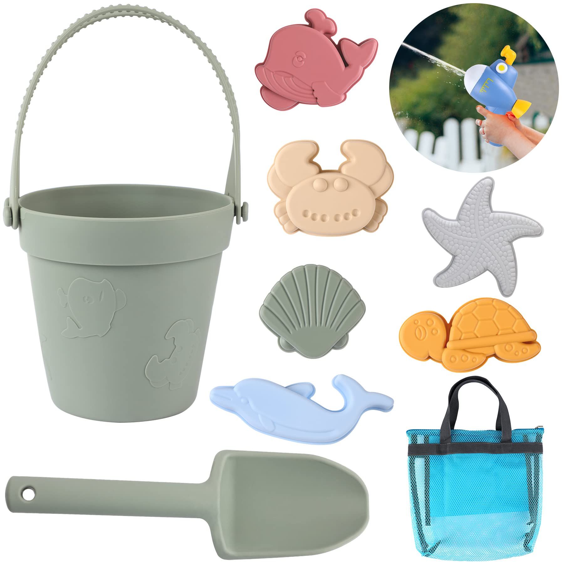 UPINS Silicone Beach Toys Beach Accessories Set for Kids Toddler Baby Sandbox Toys with Beach Bag fo | Amazon (US)