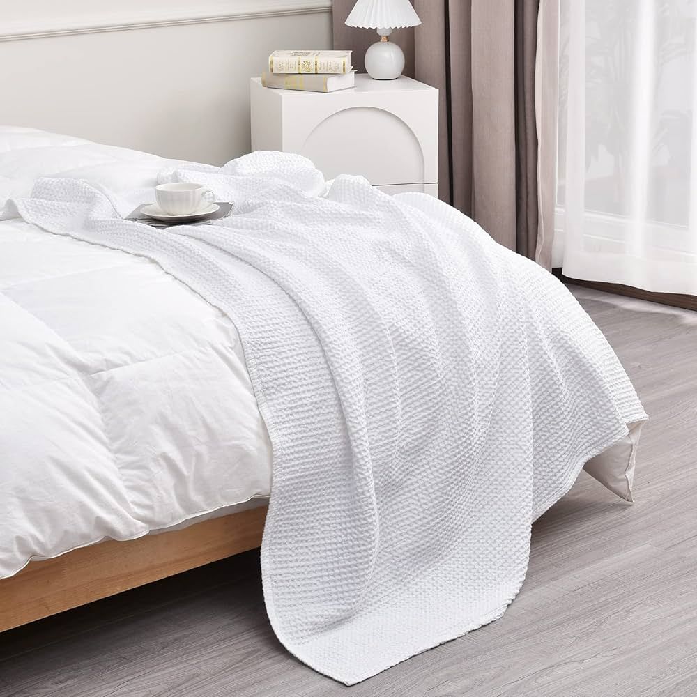 PHF 100% Cotton Waffle Weave Throw Blanket 50" x 60"-Lightweight Washed Soft Breathable Blanket f... | Amazon (US)