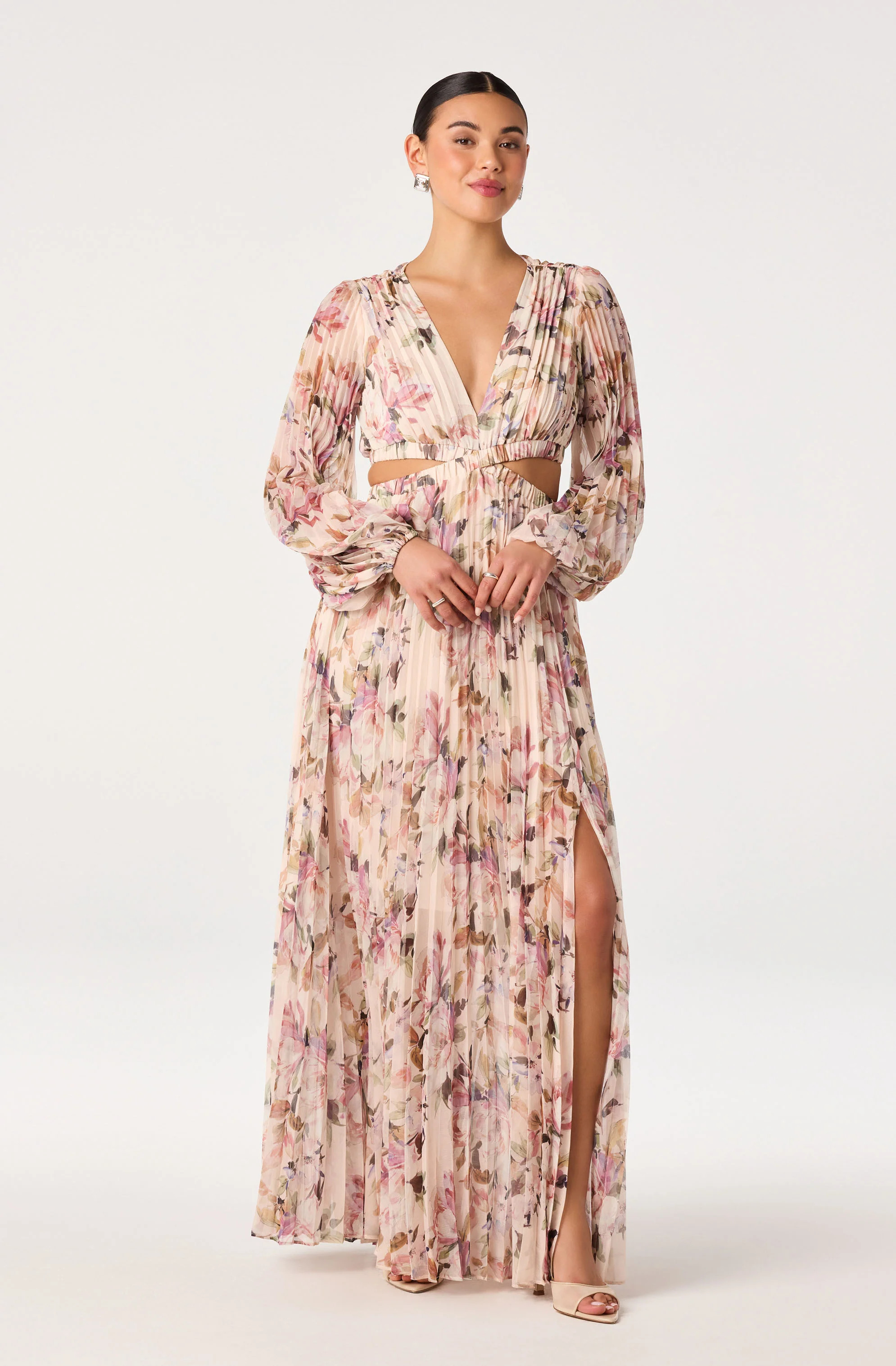 Revery Floral Long Sleeve Maxi Dress - Cream pink floral / XS | ASTR The Label (US)
