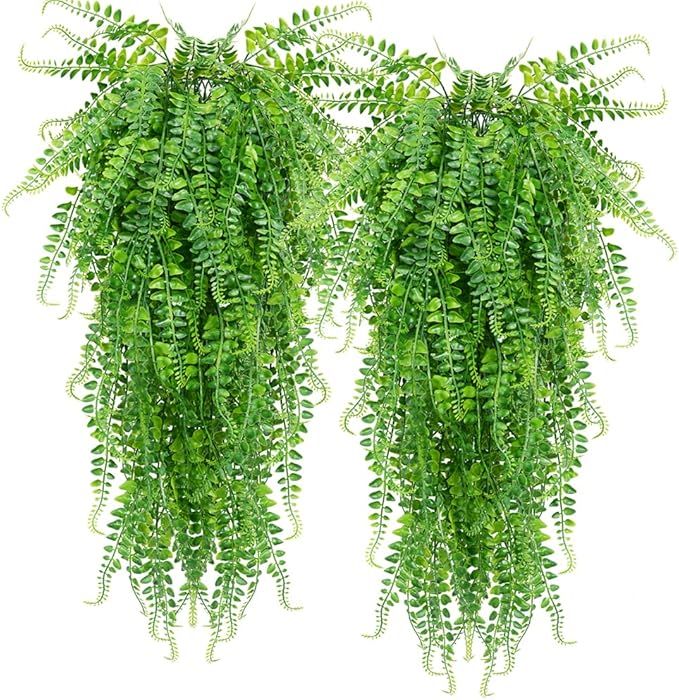 SzJias Artificial Hanging Plants Fake Plants Ferns Faux Hanging Plants for Patio Porch Outdoor Pl... | Amazon (US)