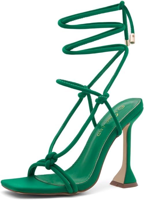 Shoe Land Womens SL-MELODY Lace Up Heeled Sandal Strappy Heels Square Open Toe Tie Up Stiletto Hi... | Amazon (US)