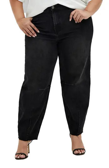 City Chic Harley Fit Saige Barrel Leg Jeans in Black at Nordstrom Rack, Size S/16W | Nordstrom Rack
