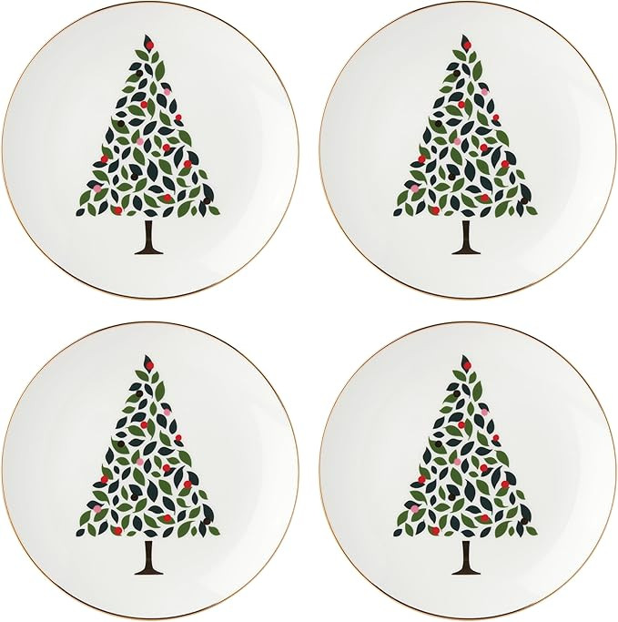 Kate Spade new york Evergreen 4-Piece Accent Plates, 4 Count, White, Christmas Dinnerware Set, Ho... | Amazon (US)