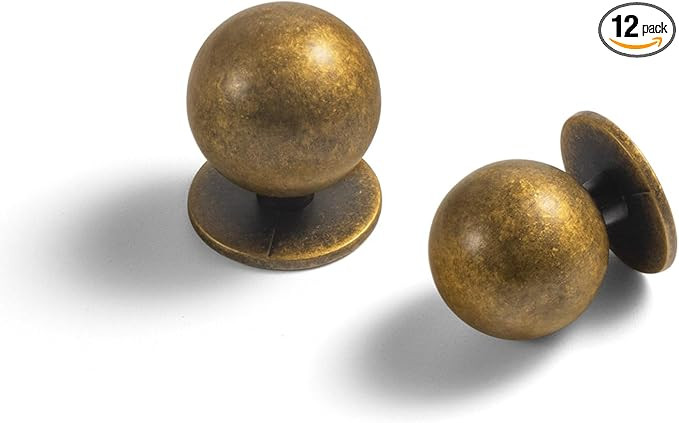 Set of 12 -Sleek Round Antique Brass Cabinet Knobs - Retro and Minimalist Hardware for Stylish Ho... | Amazon (US)