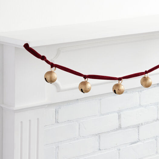 Antiqued Gold Metal Bell And Burgundy Velvet Garland by World Market | World Market