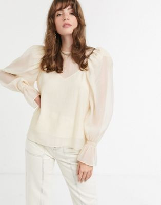& Other Stories puff sleeve chiffon blouse in soft yellow | ASOS (Global)