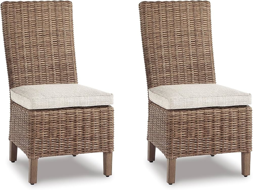 Signature Design by Ashley Beachcroft Outdoor Wicker Dining Chair Set, 2 Count, Beige | Amazon (US)