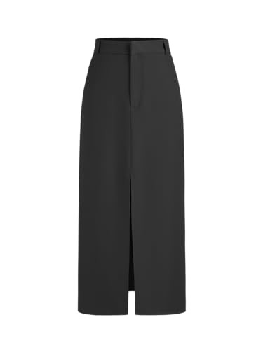 CIDER Solid High Waist Split Maxi Skirt: Black, XL | Amazon (US)