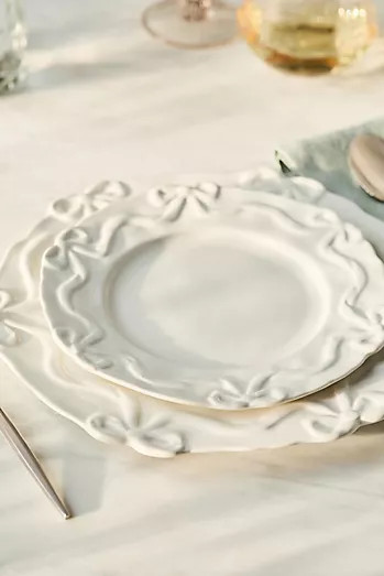 Benedita Bow Stoneware Dinner Plates, Set of 4 | Anthropologie (US)