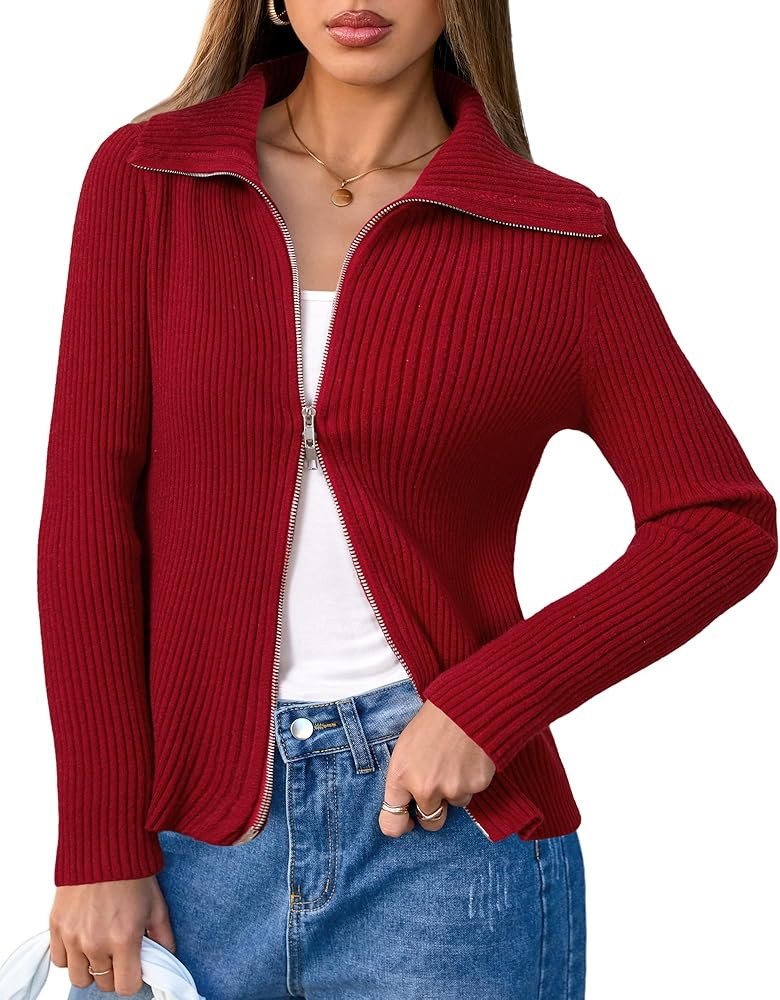 Arach&Cloz Women's Wool Blend Fall Fashion Zip Up Cardigan Sweaters 2025 Trendy | Amazon (US)
