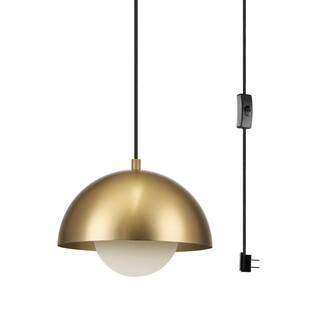 Globe Electric Amelia 1-Light Matte Brass Mini Pendant Light with Frosted Glass Shade | The Home Depot