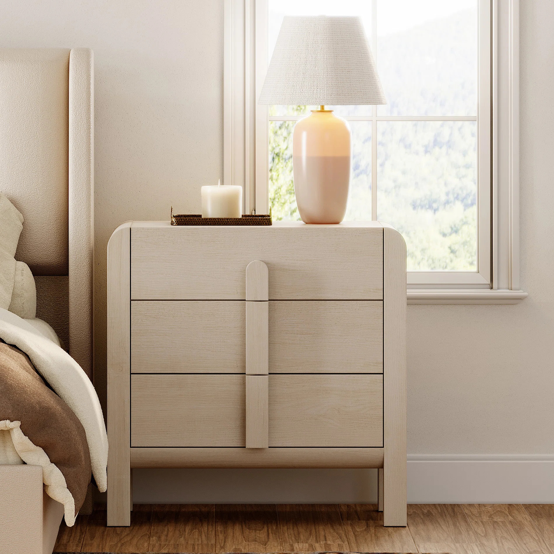 Adora Modern Wood Nightstand With 3 Drawers ,31.5" Large Mid-Century End Table,Curved Bedside Tab... | Wayfair North America