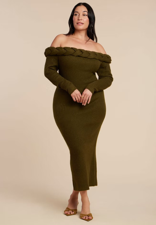 Cableknit Off Shoulder Maxi Dress | Eloquii