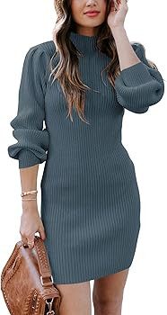 ANRABESS Women Long Sleeve Turtle Mock Neck Rib Knit Stretch Slim Fitted Bodycon Sweater Mini Sho... | Amazon (US)