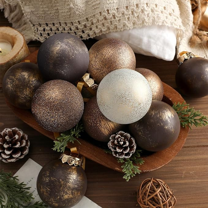 12 Pcs Neutral Textured Christmas Ball Ornaments 2.36'' Vintage Christmas Tree Decor Modern Rusti... | Amazon (US)
