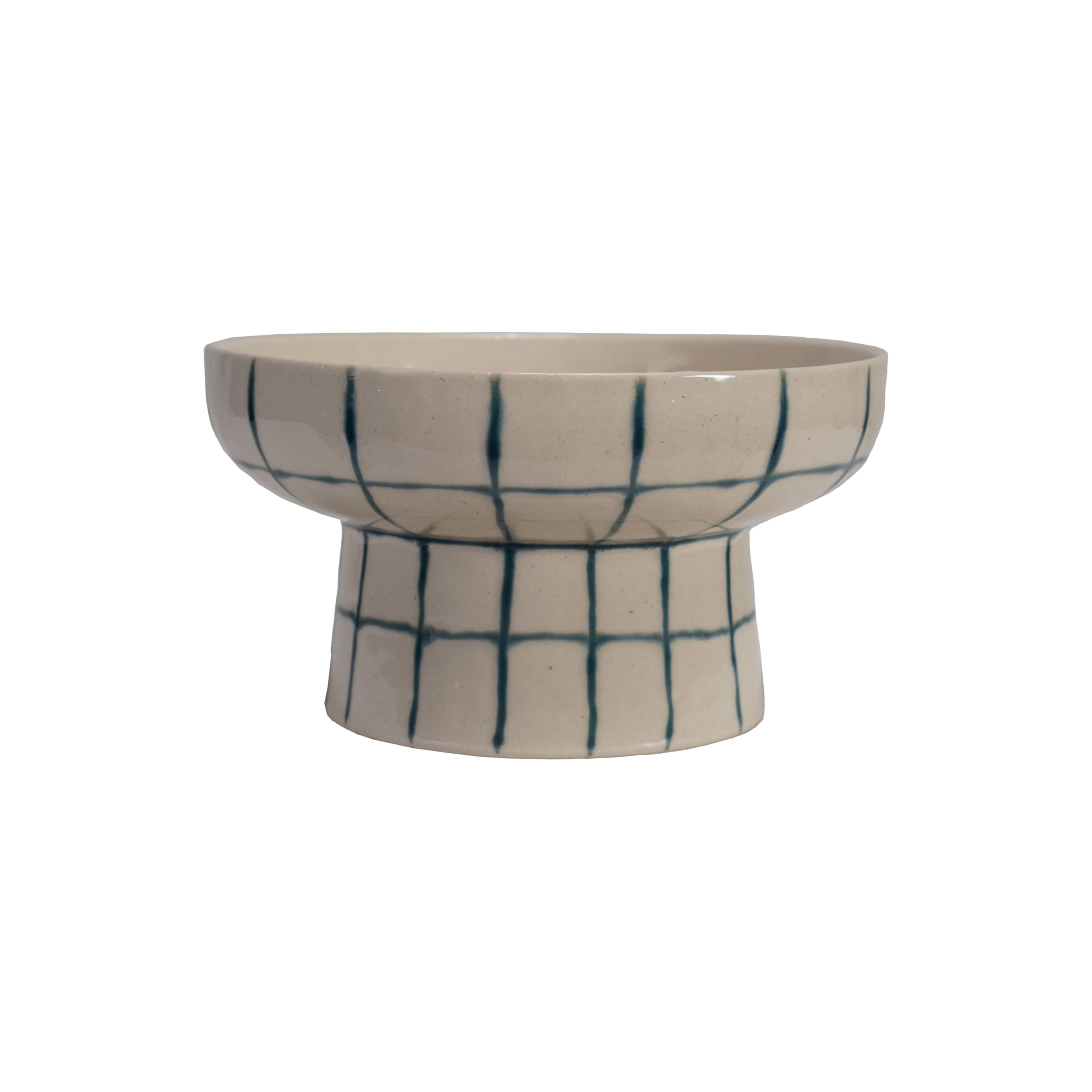 Creative Co-Op Stoneware Pedestal Bowl with Grid Pattern, Cream Color | Amazon (US)