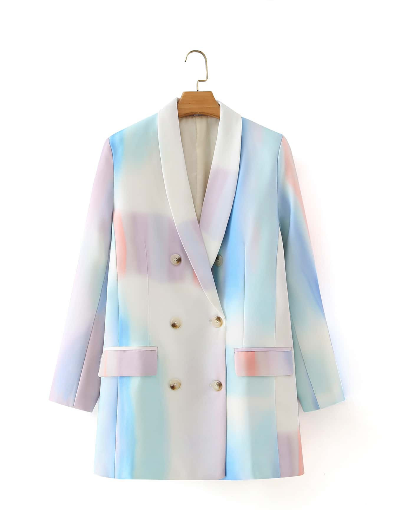 Plus Tie Dye Double Breasted Shawl Collar Blazer | SHEIN